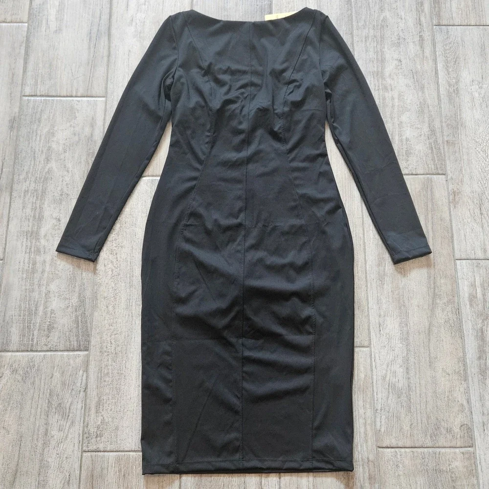 Popilush Shapewear Long Sleeve Boat Neck Sculpting Midi Dress Size M‎ Black NEW